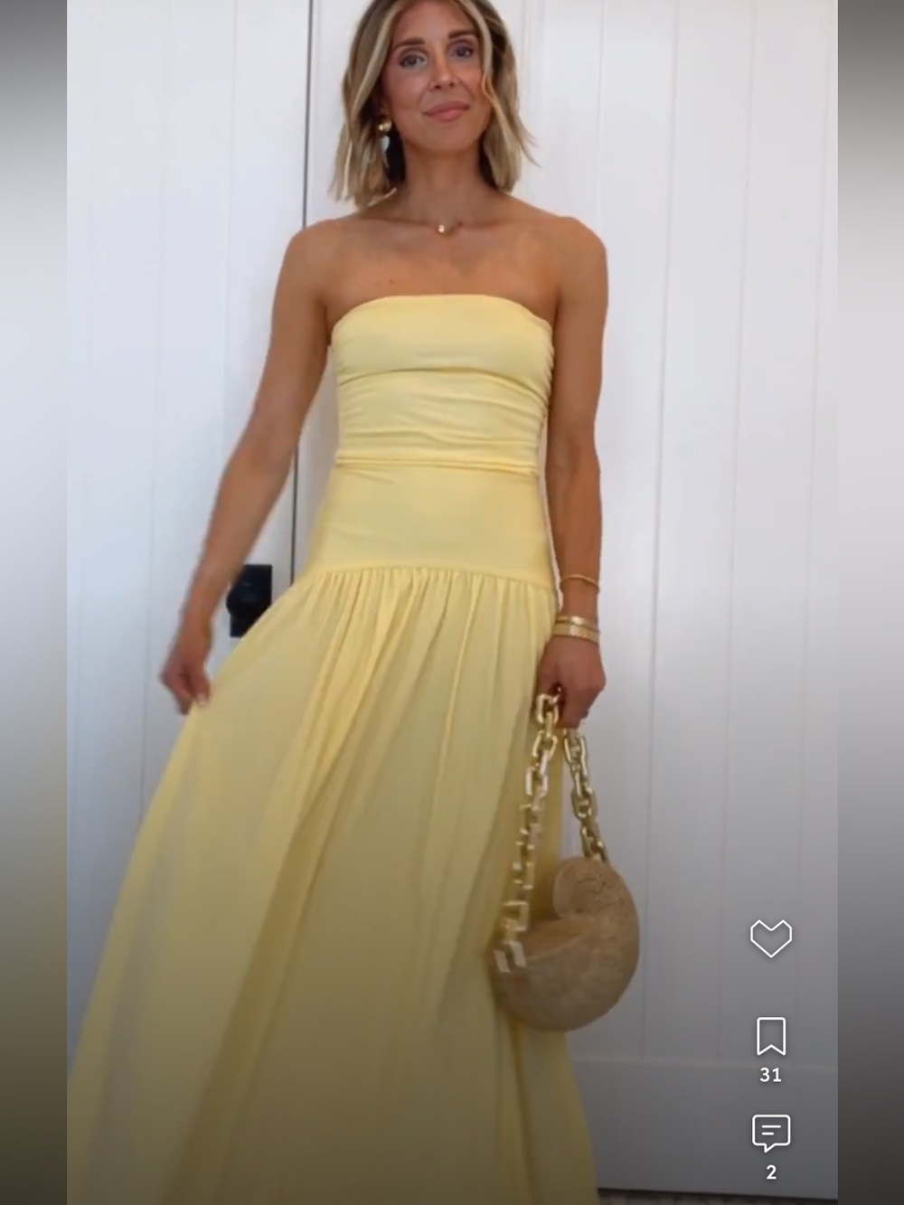 STAUD Strapless Lemon Yellow Maxi Dress